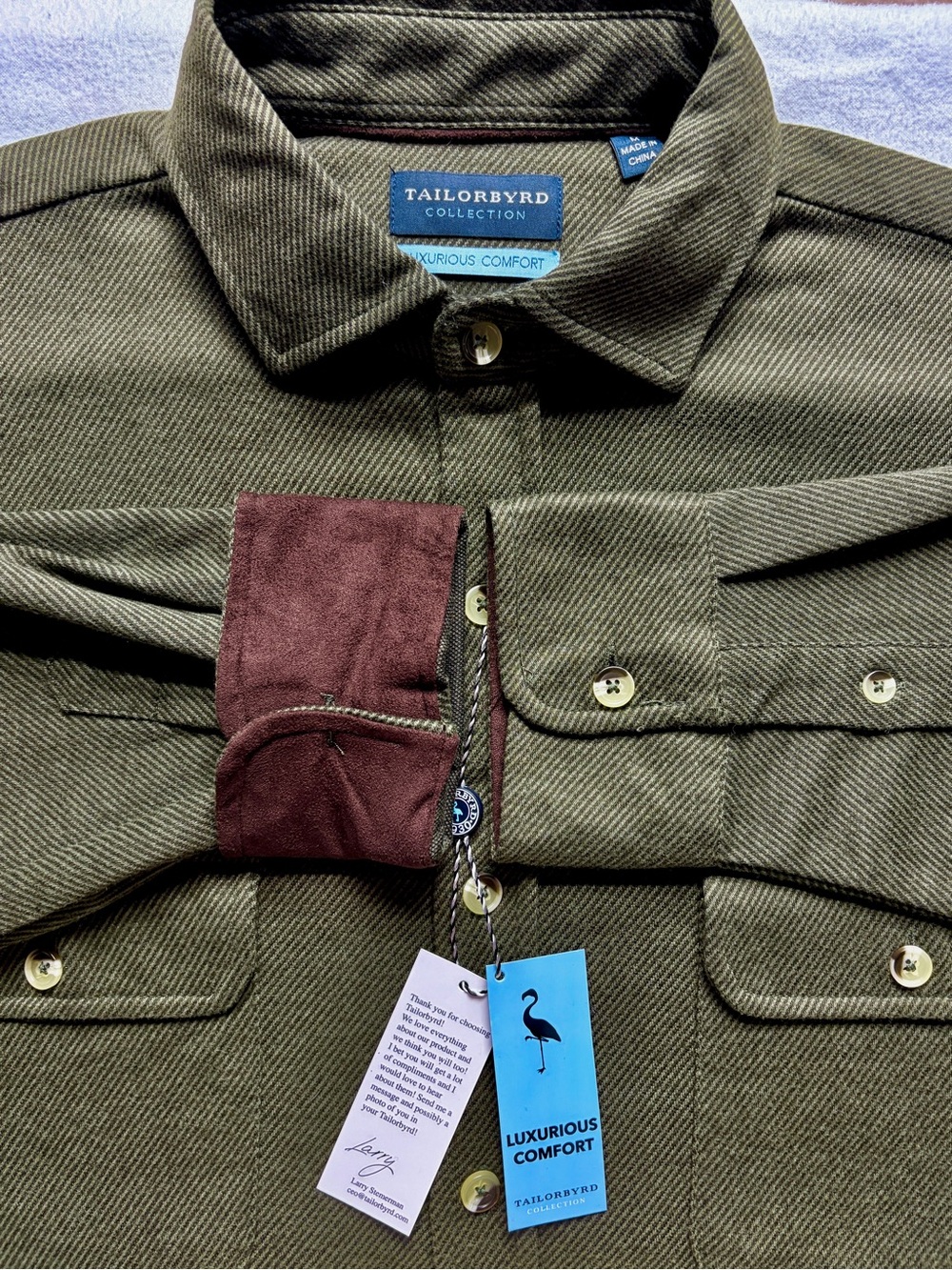 Tailorbyrd NWT Super Soft Knit Sweater Shirt / Cabin Comfort Overshirt Olive M
